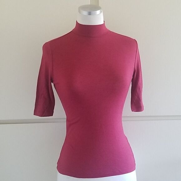 BR Mock Turtleneck, Elbow Length Slv, Burgundy - Picture 1 of 4